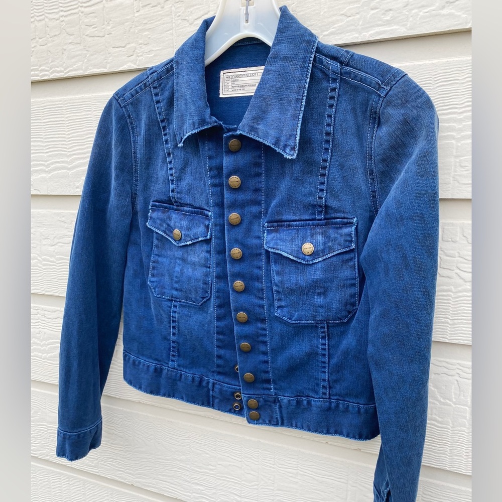 Current/Elliott Subtle Leopard Print Denim Jacket… - image 2